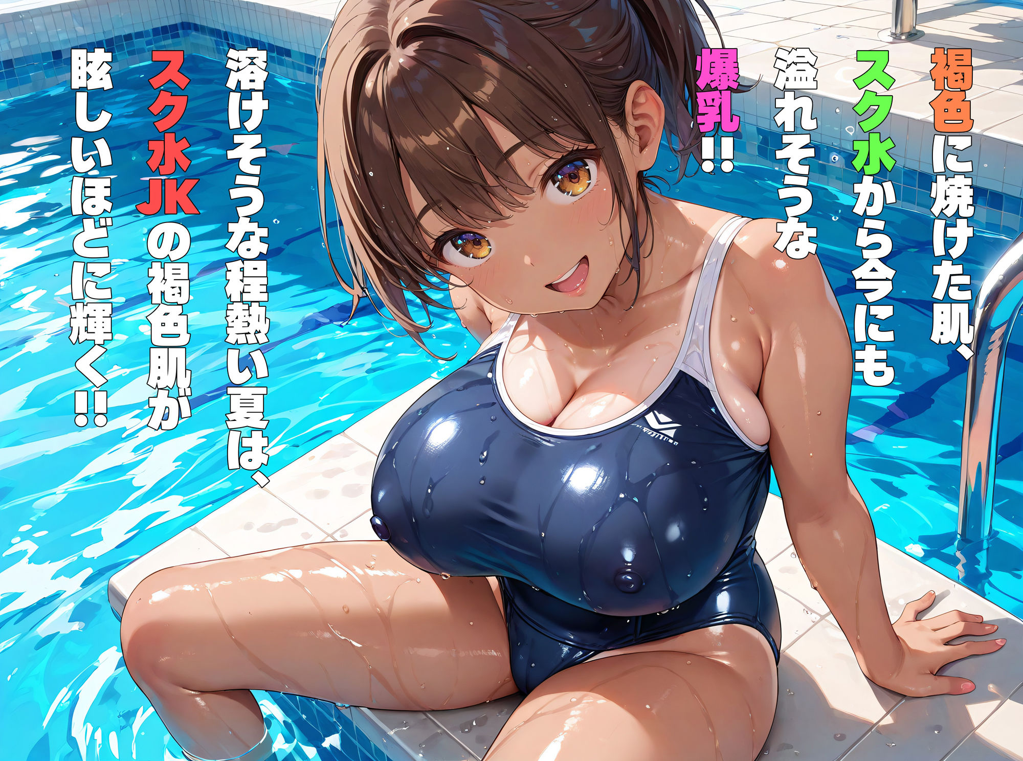 褐色で爆乳なスク水水泳部！